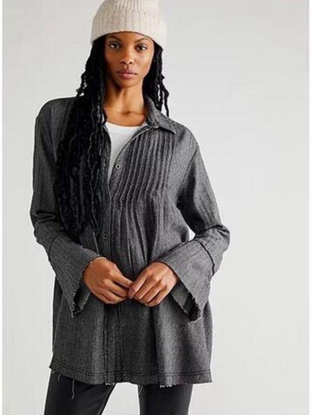 (XS, PTP 20) NWOT FREE PEOPLE WE THE FREE BROOKS PINTUCK TOP (DARK GREY)